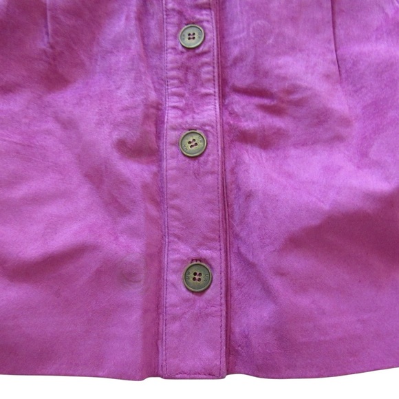 Matthew Williamson Macys Magenta Pink Suede Mini Skirt 8 Leather Buttons Flaw - Picture 5 of 9